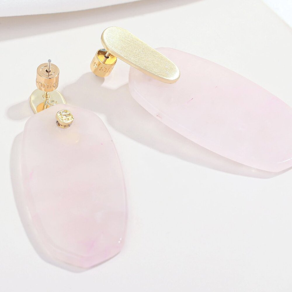 Alicia Bonnie Cathy Rose Quartz Gemstone Oval Drop Earrings, 14K Gold Plated